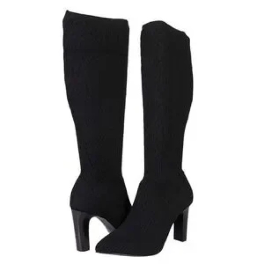Renvy Black Heeled Knee-High Boots